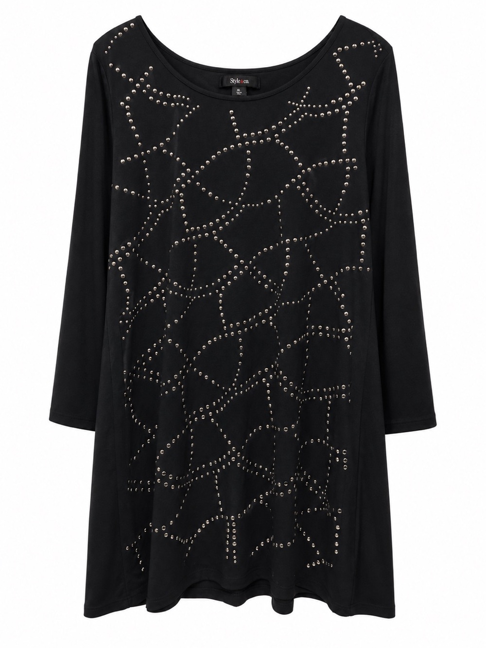 Style & Co XL Black Studded Tunic Top Rhinestone Glam Stretch NWT